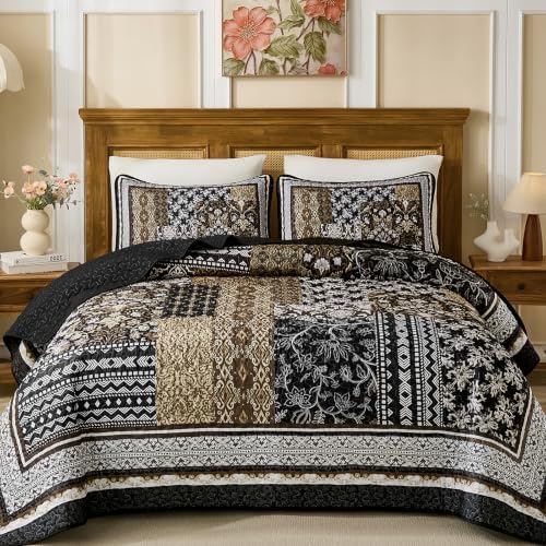 Bohemian Patchwork Coverlet - Black Brown