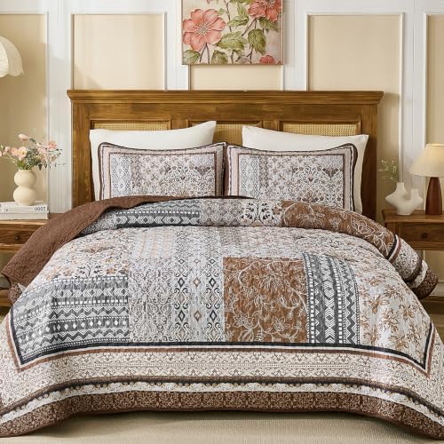 Bohemian Patchwork Coverlet - Brown Grey