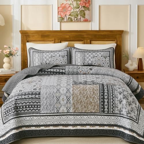Bohemian Patchwork Coverlet - Grey Brown