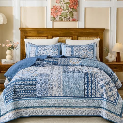 Bohemian Patchwork Coverlet - Mineral Blue