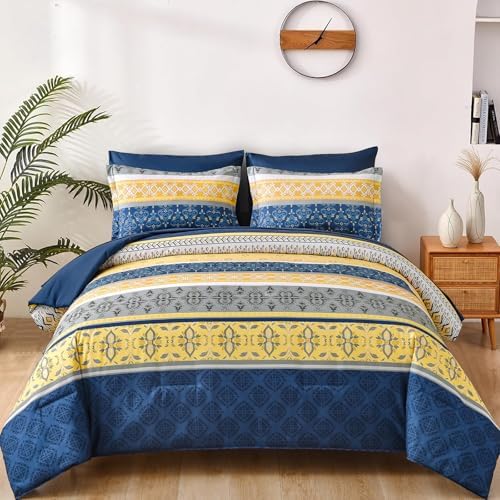 Boho Fall Comforter Set - Blue Yellow