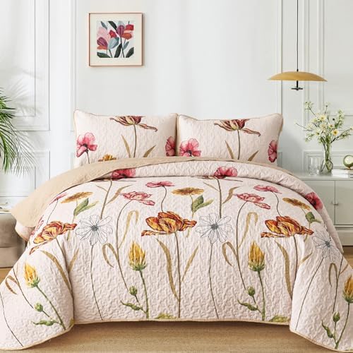 Boho Floral Quilt - Beige