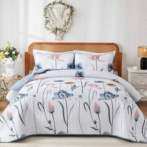 Boho Floral Quilt - Blue Pink