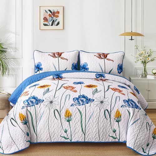 Boho Floral Quilt - Blue
