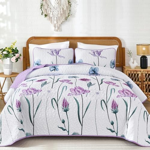 Boho Floral Quilt - Light Purple