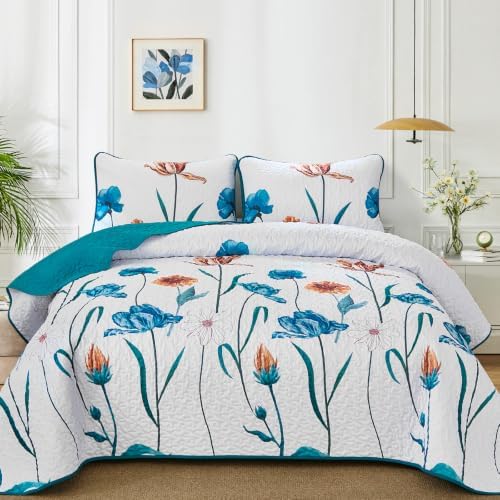 Boho Floral Quilt - Teal Blue