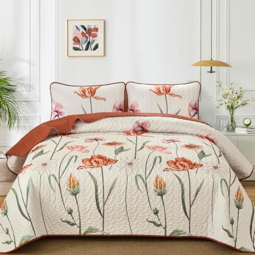 Boho Floral Quilt - Terracotta Cream