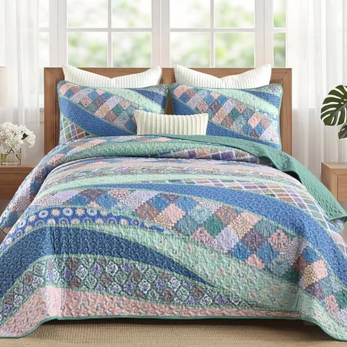 Boho Patchwork Quilt - Blue Green