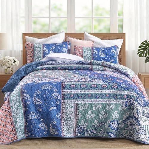 Boho Patchwork Quilt - Blue