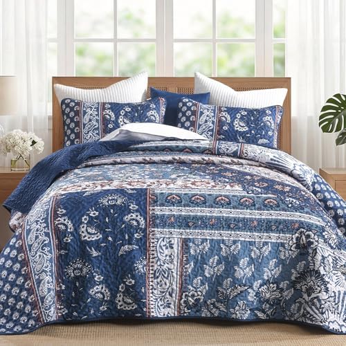 Boho Patchwork Quilt - Navy Blue