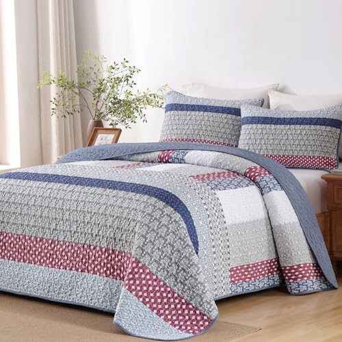 Boho Plaid Quilt - Blue Red