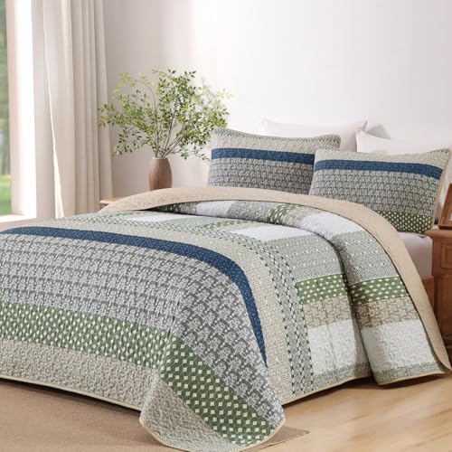 Boho Plaid Quilt - Khaki Green