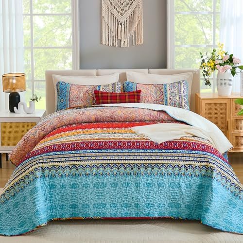 Boho Stripe Quilt - Blue Red