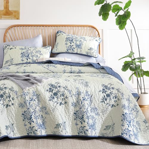 Botanical Floral Quilt Set - Blue-1