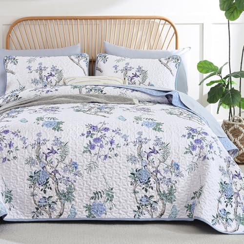 Botanical Floral Quilt Set - Blue Purple