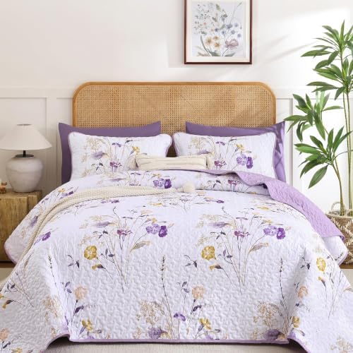 Botanical Floral Quilt Set - Light Purple