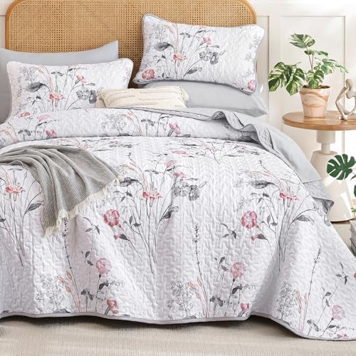 Botanical Floral Quilt Set - Pink-Grey