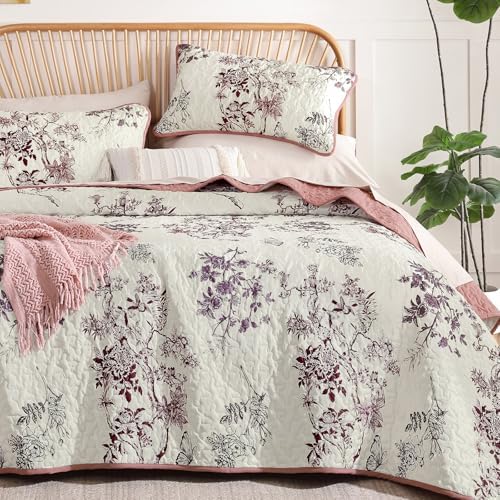 Botanical Floral Quilt Set - Red Purple