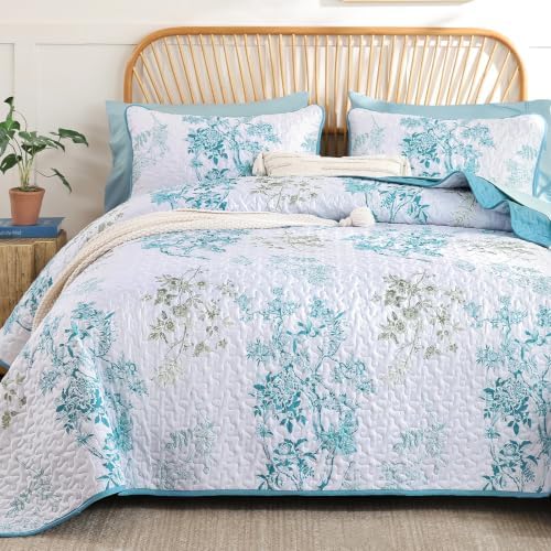 Botanical Floral Quilt Set - Teal-1