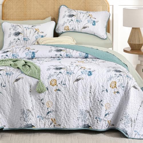 Botanical Floral Quilt Set - Teal