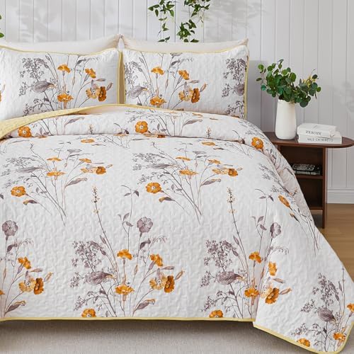 Botanical Floral Quilt Set - Yellow-Grey