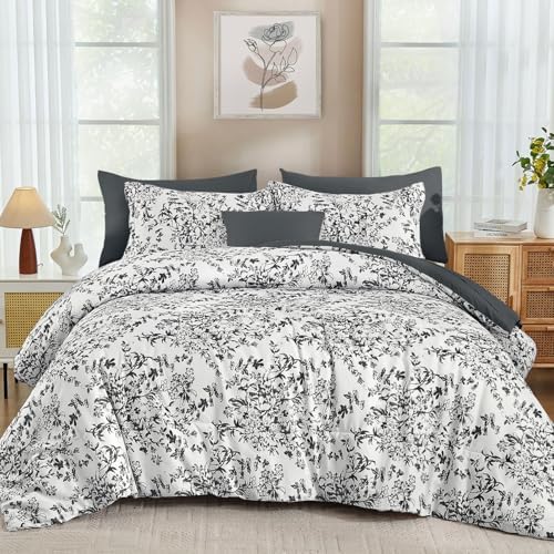 Botanical Flowers Bed in a Bag - Black Grey