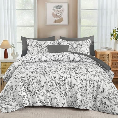 Botanical Flowers Bed in a Bag - Grey