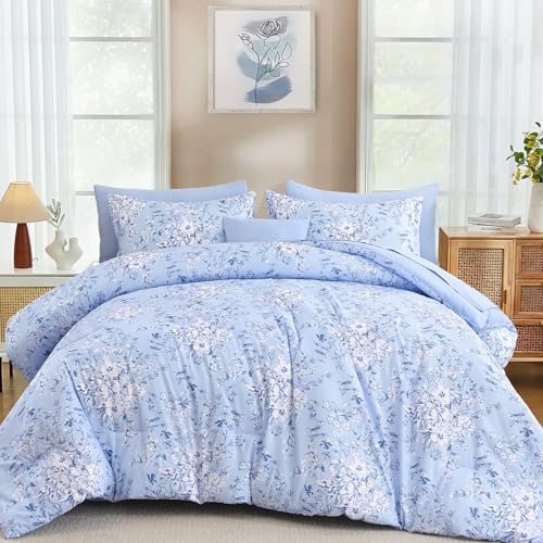 Botanical Flowers Bed in a Bag - Light Blue
