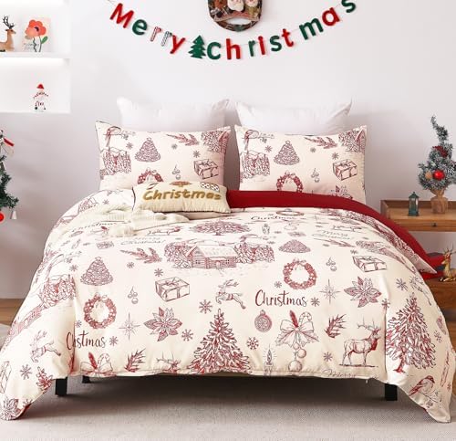 Christmas Elk Duvet Cover - Red Tree