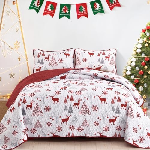 Christmas Reindeer Quilt - Red-White