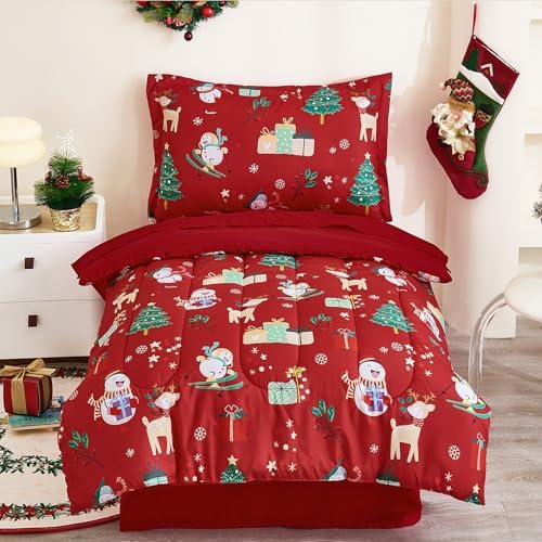 Christmas Toddler Bedding Set - Red-Snowman