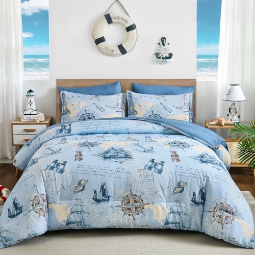 Coastal Beach Bed in a Bag - Blue Nautical