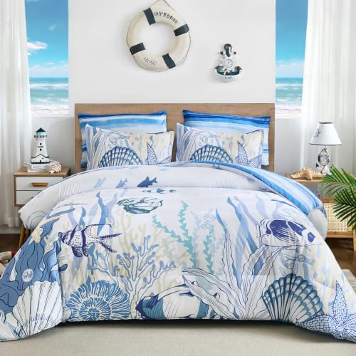 Coastal Beach Bed in a Bag - Blue Seashell
