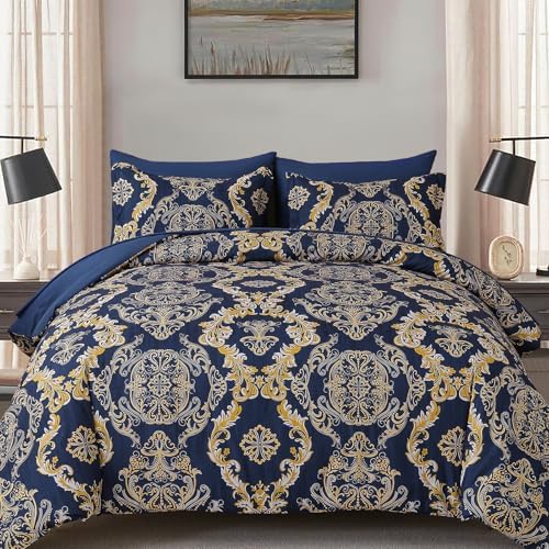 Damask Texture Bed in a Bag - Navy Blue