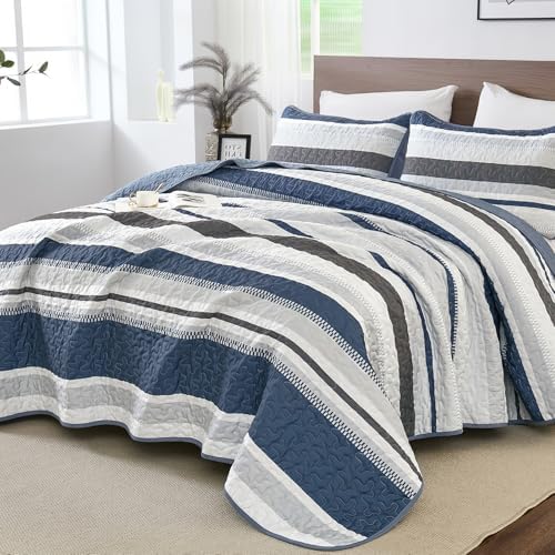 Fall Stripe Quilt - Mineral Blue