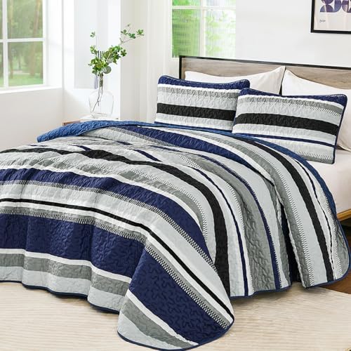 Fall Stripe Quilt - Navy Blue