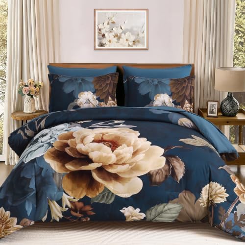 Floral 7-Piece Comforter Set - Blue Brown