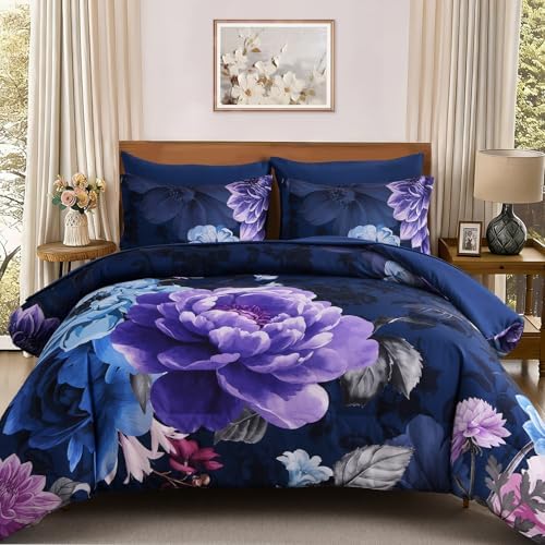 Floral 7-Piece Comforter Set - Blue Purple