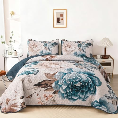 Floral Bedspread Set - Aqua