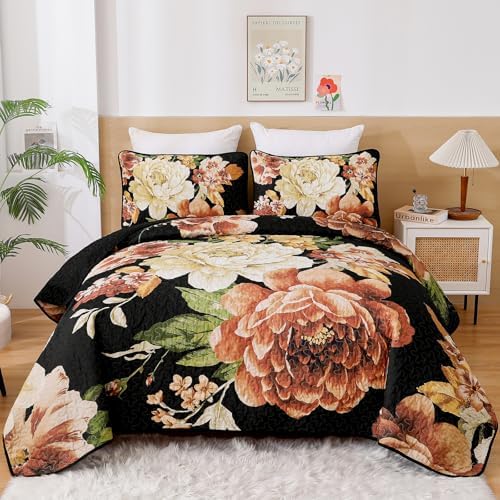Floral Bedspread Set - Black Boho