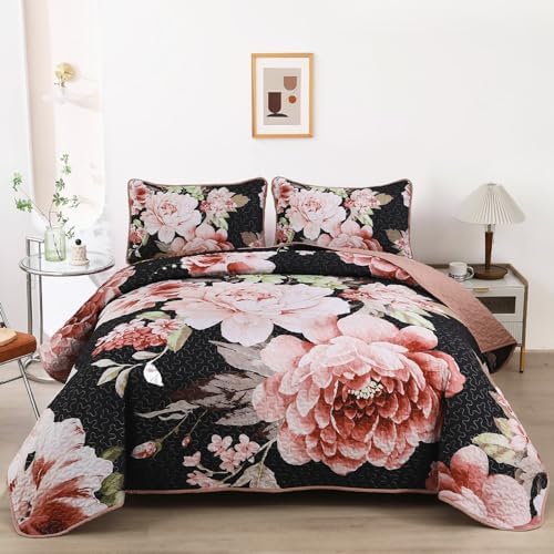 Floral Bedspread Set - Black