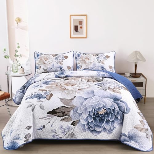 Floral Bedspread Set - Blue