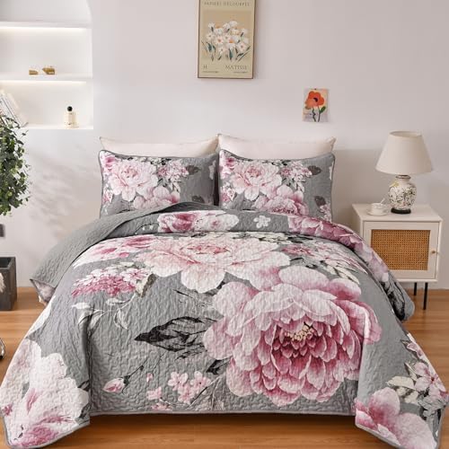 Floral Bedspread Set - Grey