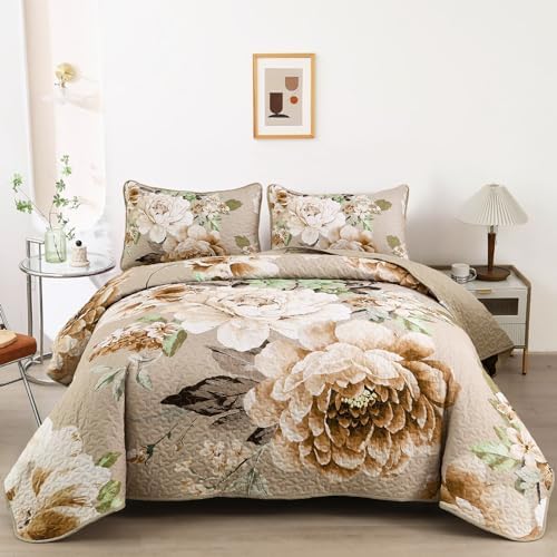 Floral Bedspread Set - Khaki