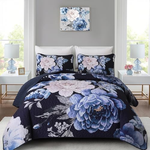 Floral Bedspread Set - Navy
