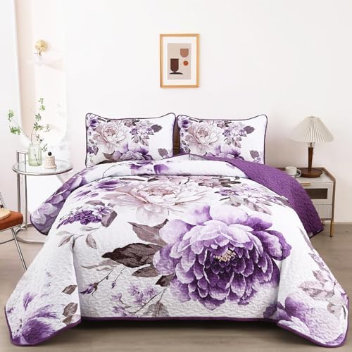 Floral Bedspread Set - Purple