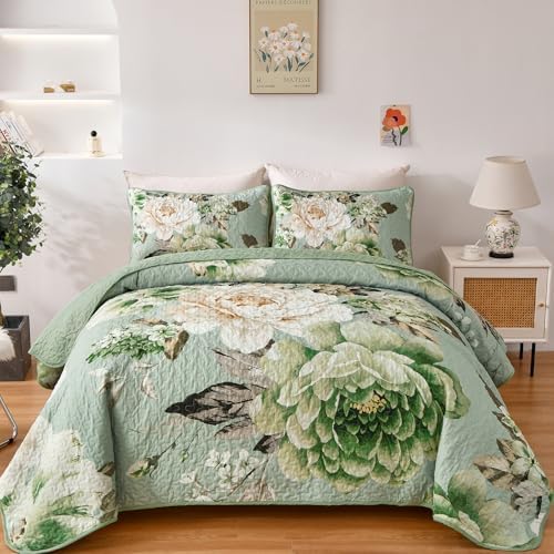 Floral Bedspread Set - Sage Green