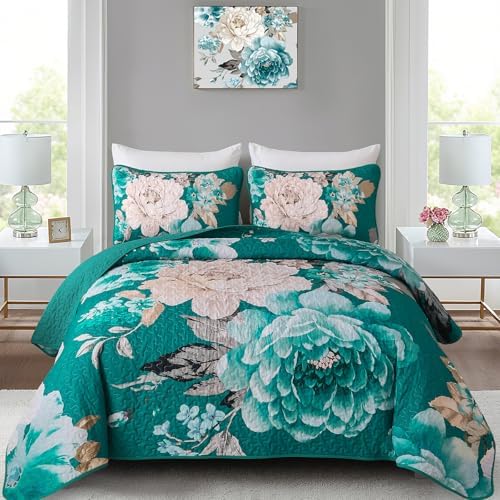 Floral Bedspread Set - Teal