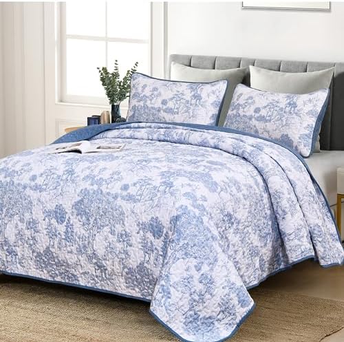 Floral Plants Quilt Set - Blue