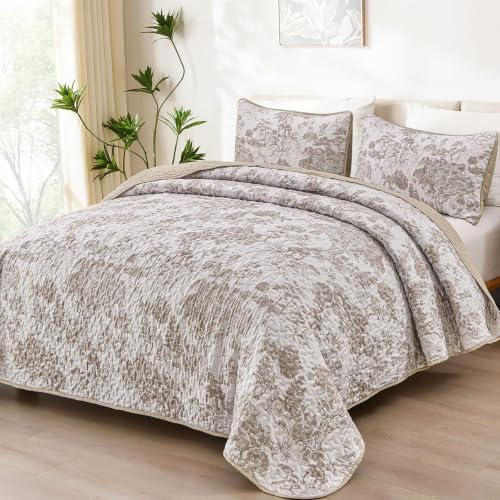 Floral Plants Quilt Set - Brown